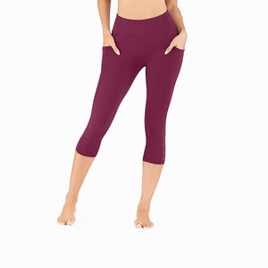 Women Workout Fitness Gym Running High Waist Soft Seamless Lightweight Quick Dry Breathable <b>Leggings</b> Yoga Capri Pants <b>Pockets</b> - Product Image 3