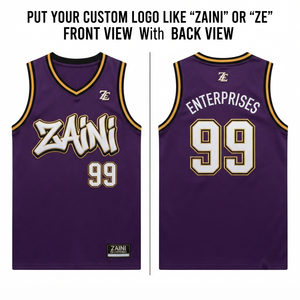 Maillot de basket-ball pour hommes, 180 GSM, maille en polyester de qualité supérieure, violet, or, noir, bordure personnalisée, logo brodé, uniformes de sport respirants - Product Image 1