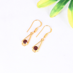 Natural <b>Garnet</b> Gemstone 925 Sterling Silver Minimalist Drop <b>Earring</b> for Women - Product Image 3