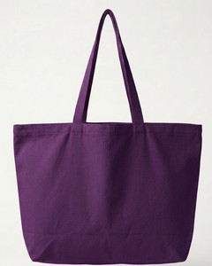 Grand sac fourre-tout en toile de coton écologique violet avec logo personnalisé et bandoulière pour la promotion en supermarché et en commerce de détail - Product Image 1