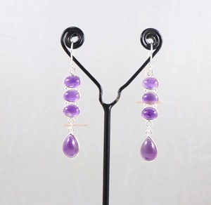 Handmade Amethyst Drop <b>Earrings</b> Sterling Silver Oval Pear Shape Birthstone Jewelry Gift for Women Export Nikhil Gems NG-033 - Product Image 6