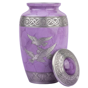Urna Funeraria de Aluminio con Diseño de Pájaros Plateados, Estilo Europeo, Personalizable con Grabado, para Cenizas Humanas, Color Mármol Amarillo - Product Image 2