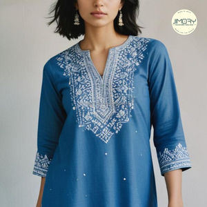 Kurti bleu brodé, robe élégante indienne et pakistanaise pour femmes, robe de mariage décontractée, vêtements d'été, fabriqué en Inde - Product Image 5