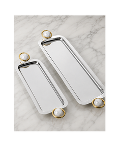 Plateau de service pour thé et café, taille et forme personnalisées, en acier inoxydable couleur argent, plateau de service pour desserts et dattes, provenant d'Inde - Product Image 5