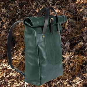 Handcrafted <b>Brown</b> Leather Roll Top <b>Backpack</b> Genuine Cowhide Travel Rucksack Mens Urban Laptop Bag Custom LTBP-0070 - Product Image 6