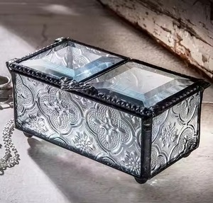 Gold Frame Glass Jewelry <b>Box</b> With Chain Lid Decorative <b>Trinket</b> Case For Rings Earrings Necklace Bracelet Storage - Product Image 5
