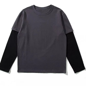 T-shirt gris oversize à manches courtes pour homme, col rond, en coton tricoté, couleur unie, bordure contrastante, style streetwear - Product Image 4