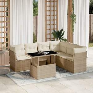 Ensemble de canapés de jardin en rotin PE beige avec structure en acier thermolaqué et verre trempé - Product Image 1
