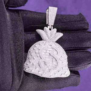 จี้เพชรทรงกระเป๋าเงิน ดีไซน์ฮิปฮอป คุณภาพสูง เงินแท้ 925 ประดับเพชรโมอิสซาไนต์ VVS - Product Image 1