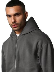 Dark Grey Oversized Cropped Heavy Thick Zip up Hoodies Men Custom Design Logo Drop Shoulder Double <b>Slider</b> Cheap Bulk Thermal - Product Image 5