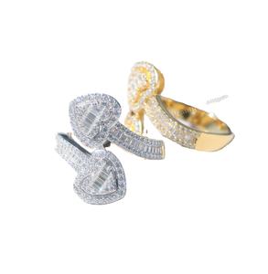 Lujo totalmente helado personalizado mujeres Hip Hop plata esterlina chapado en oro VVS Moissanite corte corazón forma paso anillos tendencia moda - Product Image 1