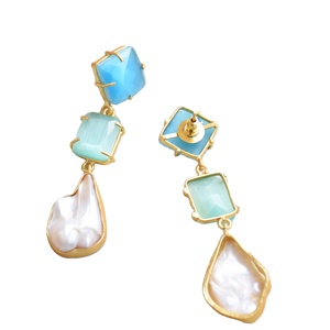 Wholesale Brass Drop <b>Earrings</b> Bulk Pearl Genuine Healing Crystal High Polish Gold Plated Trendy Statement Piece Wholesale - Product Image 6