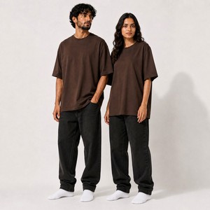 Camiseta Unisex Extra Grande Marrón 100% Algodón con Cuello Redondo, Manga Corta, Color Sólido, Estilo Urbano, Tejido Jersey, Corte Regular - Product Image 5