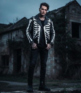 เสื้อแจ็คเก็ตมอเตอร์ไซค์หนังแท้ Shaheen Skeleton สำหรับผู้ชาย หนังวัวแท้ กันลม เป็นมิตรกับสิ่งแวดล้อม พร้อมระบบทำความร้อน สไตล์สตรีทแวร์ - Product Image 1