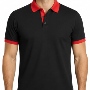 Polo clásico negro para hombre con cuello rojo en contraste, corte ajustado, manga corta, informal, para golf. - Product Image 2