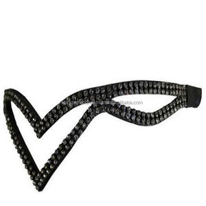 สายหนังคิ้วทันสมัยสำหรับม้าในรูปตัววีที่ไม่ซ้ำกันมีสองแถวคริสตัลสีดำ Bling และลูปที่กำหนดเอง - Product Image 1