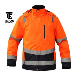 Chaquetas de alta visibilidad para seguridad en el tráfico y construcción, color naranja, reflectantes, impermeables, de tela suave. - Product Image 1