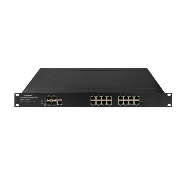 1U Rack 220V Input CE Listed Unmanaged Gigabit Fiber Network 16 Port Industrial PoE Switch