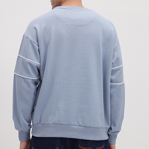 Mens Piping <b>Sweatshirt</b> Blue French Terry Drop Shoulder <b>Slogan</b> Crewneck Pullover Apparel Manufacturer - Product Image 2