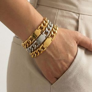 Pulsera de cadena cubana de acero inoxidable al por mayor, pulsera de cadena gruesa dorada, MOQ bajo - Product Image 1