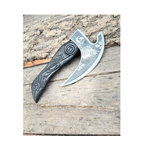 Handcrafted Builder's Hatchet Engraved Carbon Steel Blade (3 5/8in) Carved Wood <b>Handle</b> 3-Year Warranty for Camping Survival Use - Product Image 3