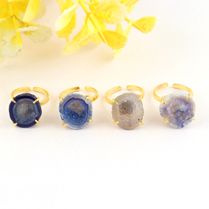 18k Gold Plated Blue Druzy Agate Raw Statement Fashion <b>Ring</b> Women's Latest Design Accessories Best Selling High Quality Jewelry - Product Image 1