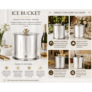 Seau à glace en métal argenté avec couvercle floral doré et pince, double paroi, élégant refroidisseur à vin, articles de bar haut de gamme pour fêtes - Product Image 5