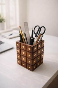 Wooden Pen Holder with Compartments for <b>Office</b> <b>Desk</b> Organization Modern Wooden Pencil Holder for Workspace <b>Desk</b> Storage and Deco - Product Image 3