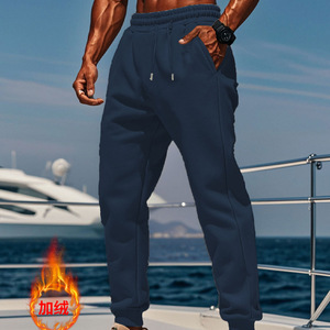 Venta al por mayor de pantalones de chándal de cintura media para hombre de talla grande de algodón Joggers cintura elástica cómodo forro polar deporte Casual liso teñido - Product Image 4