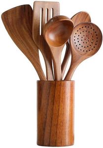 Juego de cubiertos de madera, diseño minimalista, acabado mate, cucharas y espátulas duraderas para acampar - Product Image 4
