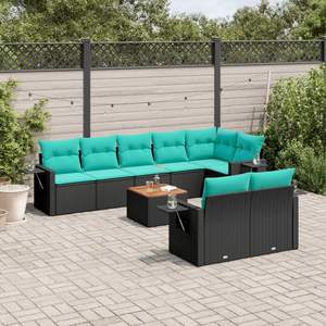 Set di divani da giardino in polyrattan nero da 9 pezzi con cuscini - Product Image 1