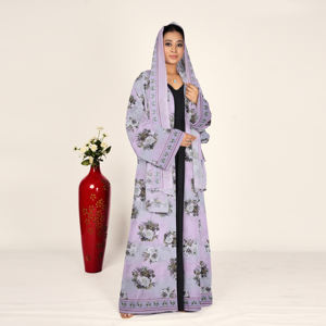 Abaya de Chifón Estampada con Pañuelo para la Cabeza, Frente Abierto, Manga Larga, Ropa Islámica Modesta para Mujer, Atuendo de Estilo Árabe Contemporáneo - Product Image 1