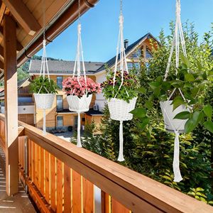 4 Cestas Colgantes Ecológicas de Algodón Natural para Plantas, Resistentes, con Anillo para Colgar - Product Image 1