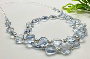 Collier de perles d'aigue-marine cultivées en laboratoire faites à la main, 18 pouces, bijoux en pierres précieuses bleues, collier statement perlé, cadeau de bijoux personnalisé - Product Image 1