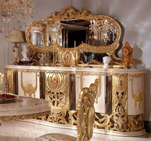 ชุดโต๊ะรับประทานอาหารรูปวงรีไม้สักทองคำหรูหราสไตล์ยุโรปคลาสสิก แกะสลักอย่างประณีต เป็นมิตรกับสิ่งแวดล้อม เหมาะสำหรับโรงแรม ผลิตในอินโดนีเซีย - Product Image 5