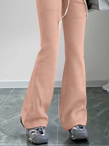 <b>Women</b> High Waist Flared Leg Sweatpants Solid Color Drawstring Full Length Cotton Pants Side Pockets Spring Leisure Bottoms - Product Image 5