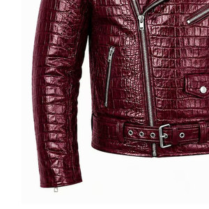 Chaqueta de Mujer Estilo Moto con Cuello Alto, Tejido de Seda/Algodón, Acabado Repujado con Diseño de Cocodrilo, Cierre de Cremallera, Manga Larga, Estilo Otoñal - Product Image 4