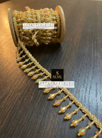 Gaun Pengantin Lehenga Saree Premium Mewah Tradisional Buatan Tangan dengan Hiasan Kristal Moti Pelangi Emas dan Renda Berbentuk Tetesan Air Mata