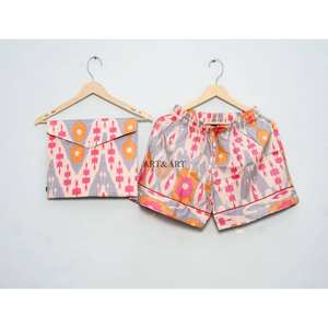 Ensemble de pyjama court 100 % coton indien pour femmes et jeunes filles, idéal pour les fêtes nuptiales, avec sac en coton - Product Image 2