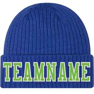 Blue Ribbed Beanie Hat with White Teamname Embroidery Unisex Casual <b>Winter</b> <b>Cap</b> for Adults 56-58CM Head Circumference - Product Image 2