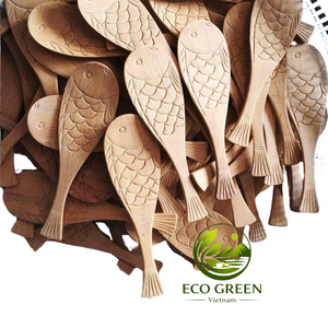 Cuillère en bois à manche en forme de feuille, faite à la main, en bois naturel, ustensile de cuisine rustique, outil de service écologique, cadeau botanique pour la maison - Product Image 1