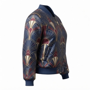 Collar Cuffs Zip Front Closure Comfortable Fit Casual Street Custom <b>Women</b> <b>Bomber</b> <b>Jacket</b> Lightweight Polyester Outerwear Ribbed - Product Image 5