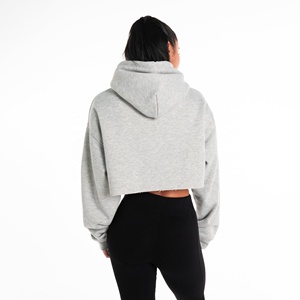 Sweat-shirt à capuche décontracté pour femme, coupe oversize, manches longues, tricoté, broderie 3D unie, mélange polyester/coton, gris, coupe courte - Product Image 2
