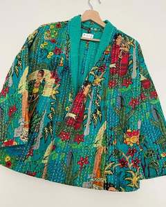 Chaqueta Kantha Acolchada Hecha a Mano, Chaqueta Corta de Algodón para Mujer, Chaqueta Corta Boho Reversible para Otoño e Invierno - Product Image 5