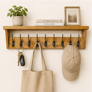 Perchero moderno de madera maciza de roble para montar en la pared con estante de almacenamiento, resistente, con 10 ganchos, organizador para recibidor, para abrigos, sombreros y bolsos. - Product Image 4