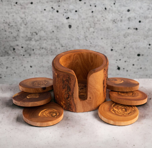 Posavasos de Madera de Acacia con Soporte, al Mejor Precio, Posavasos Redondos de Madera de Acacia Premium, Utensilios de Cocina Sostenibles - Product Image 1