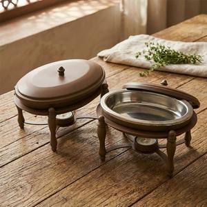 Vintage Oval Chafing Dish Stainless Steel <b>Food</b> <b>Warmer</b> with <b>Candle</b> Holder Buffet Serving for Middle East Home Restaurant Hotel - Product Image 2