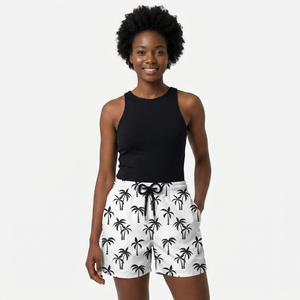 Shorts de Baño para Hombre, Secado Rápido, Estampado de Palmeras Blancas, Cintura con Cordón Ajustable, Estilo Casual - Product Image 3