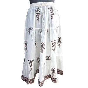 Indian Hand Block Printed Cotton Skirt Breathable Boho Ibiza Floral Pattern Casual Wear Skirt with Elastic Waistline - Product Image 1