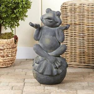 Statue de grenouille artisanale finition antique méditant sur une feuille de lotus, décoration extérieure à poser au sol - Product Image 1
